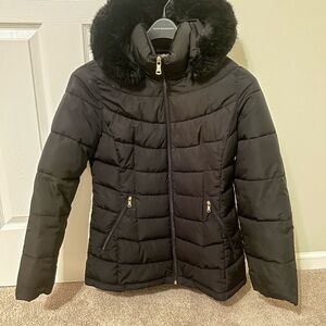 Calvin Klein Black Puffer Jacket Faux Fur